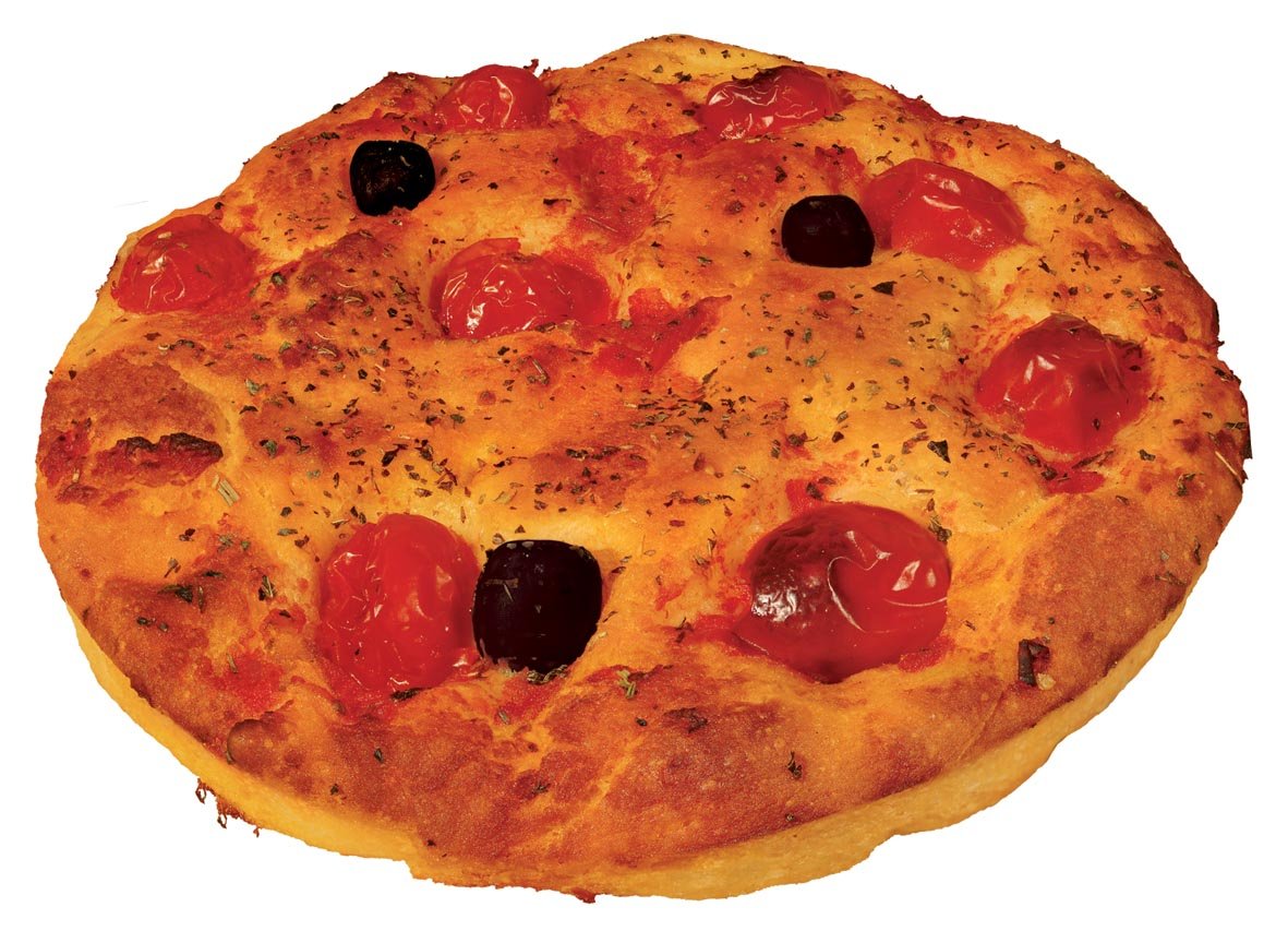 Focaccia of Altamura with fresh tomatoes and olives