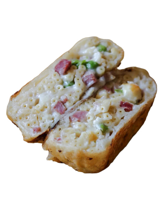 Frittatina with Spaghetti, cookeh Ham, Peas and Mozzarella 3pc